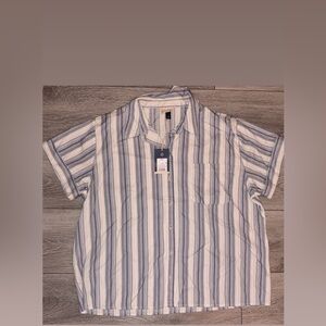 A New Day Size XXL Short Sleeved Gray White Blouse Button Down New W Tags ￼